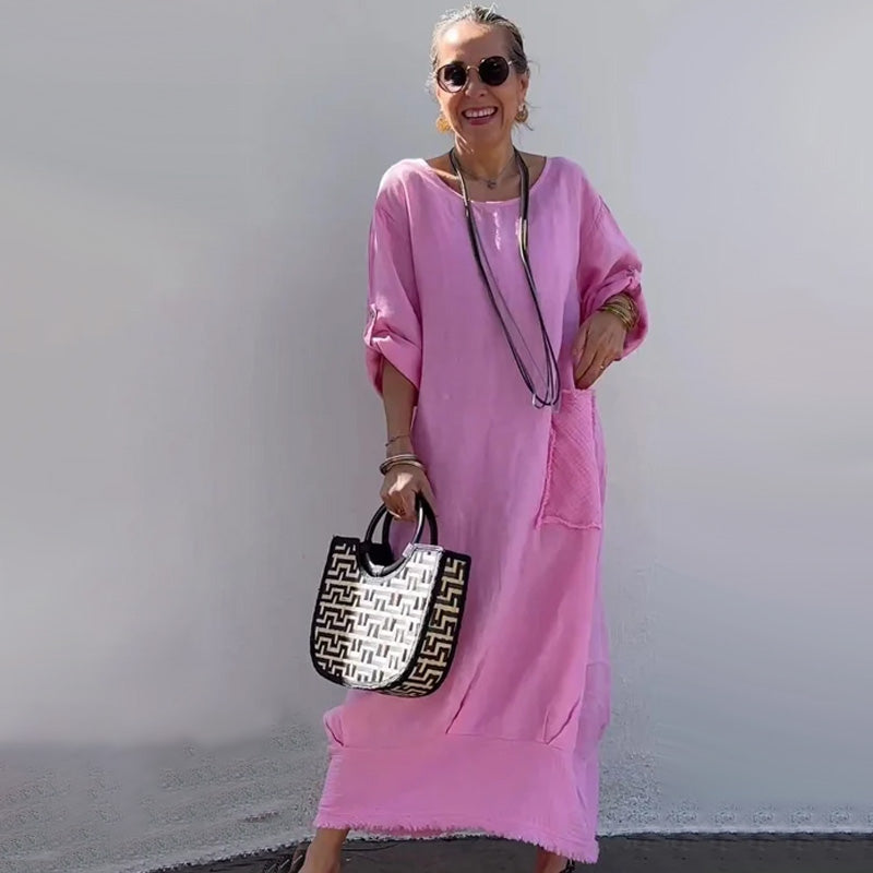 💕Rochie lungă mozaică din bumbac și in
