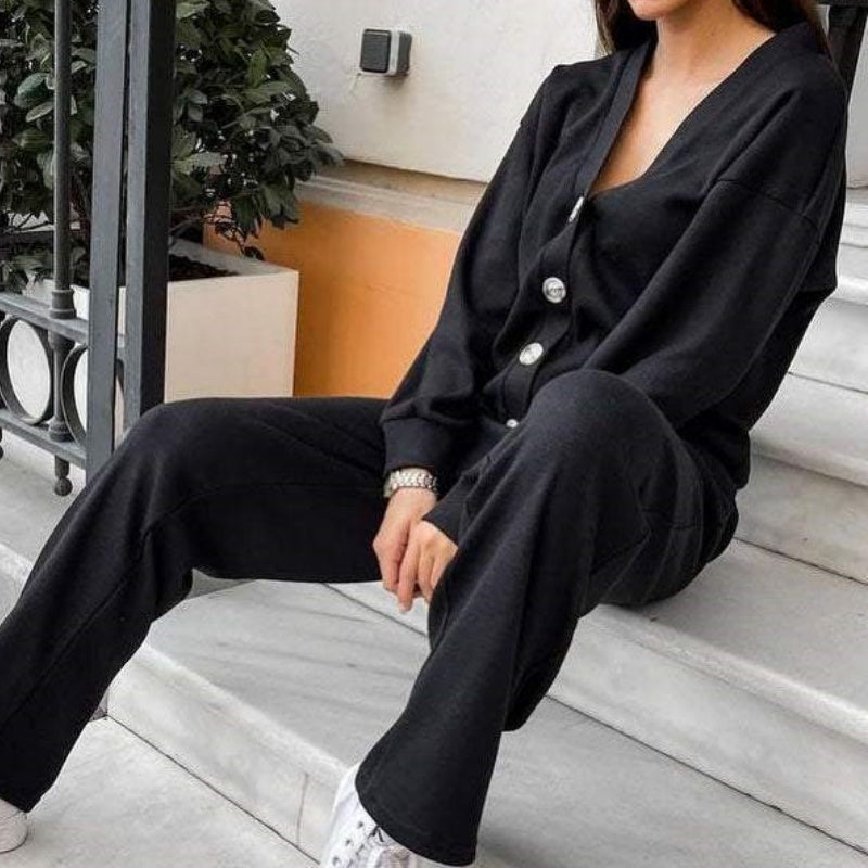 💝Set de dama din doua piese - jacheta tricotata si pantaloni cu nasturi
