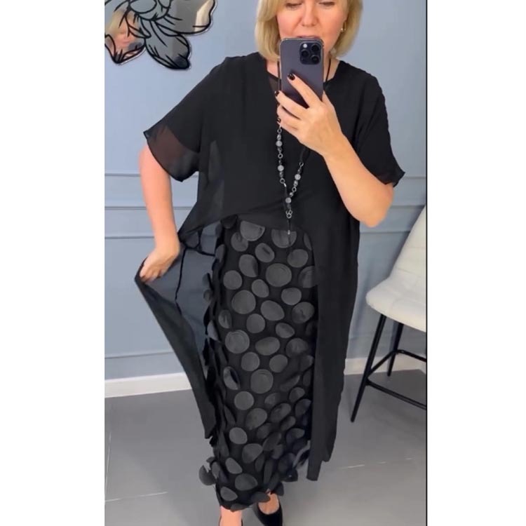 Rochie neagră elegantă cu gât în V pentru femei cu jachetă neregulată Set din două piese