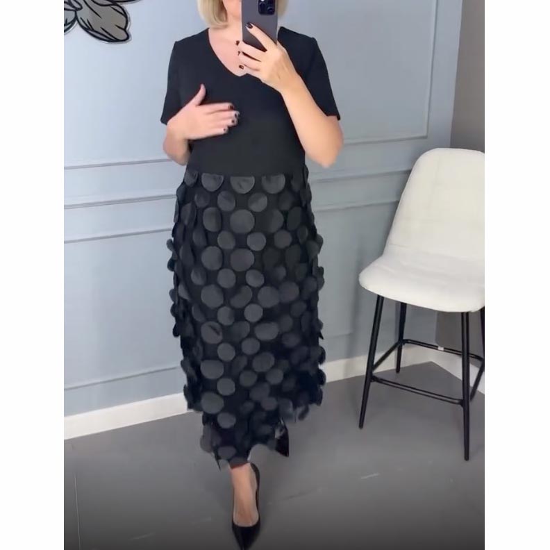 Rochie neagră elegantă cu gât în V pentru femei cu jachetă neregulată Set din două piese