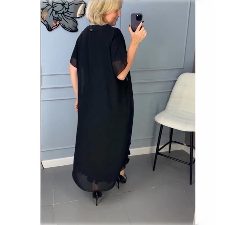 Rochie neagră elegantă cu gât în V pentru femei cu jachetă neregulată Set din două piese