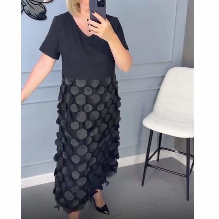 Rochie neagră elegantă cu gât în V pentru femei cu jachetă neregulată Set din două piese