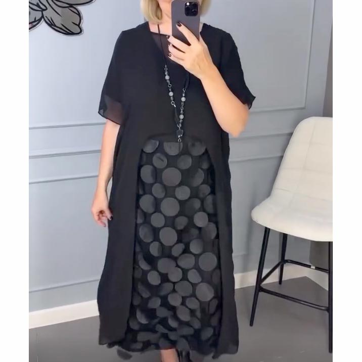 Rochie neagră elegantă cu gât în V pentru femei cu jachetă neregulată Set din două piese