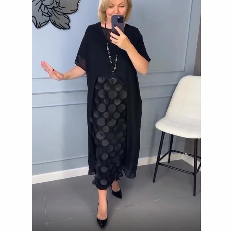 Rochie neagră elegantă cu gât în V pentru femei cu jachetă neregulată Set din două piese