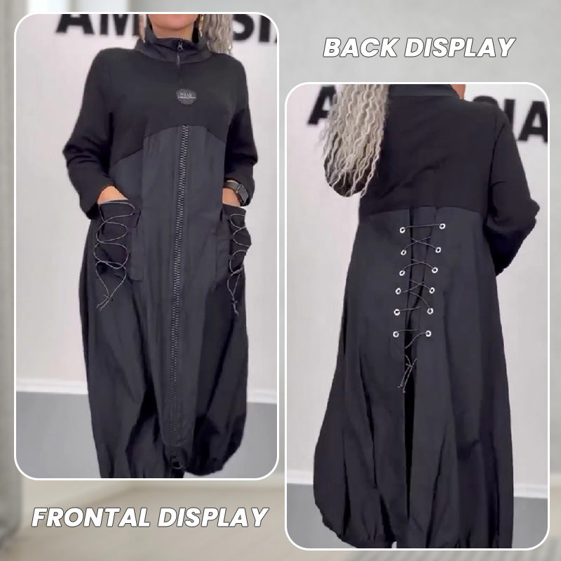 Rochie cu maneca lunga, cu decolteu in V si cordon👗
