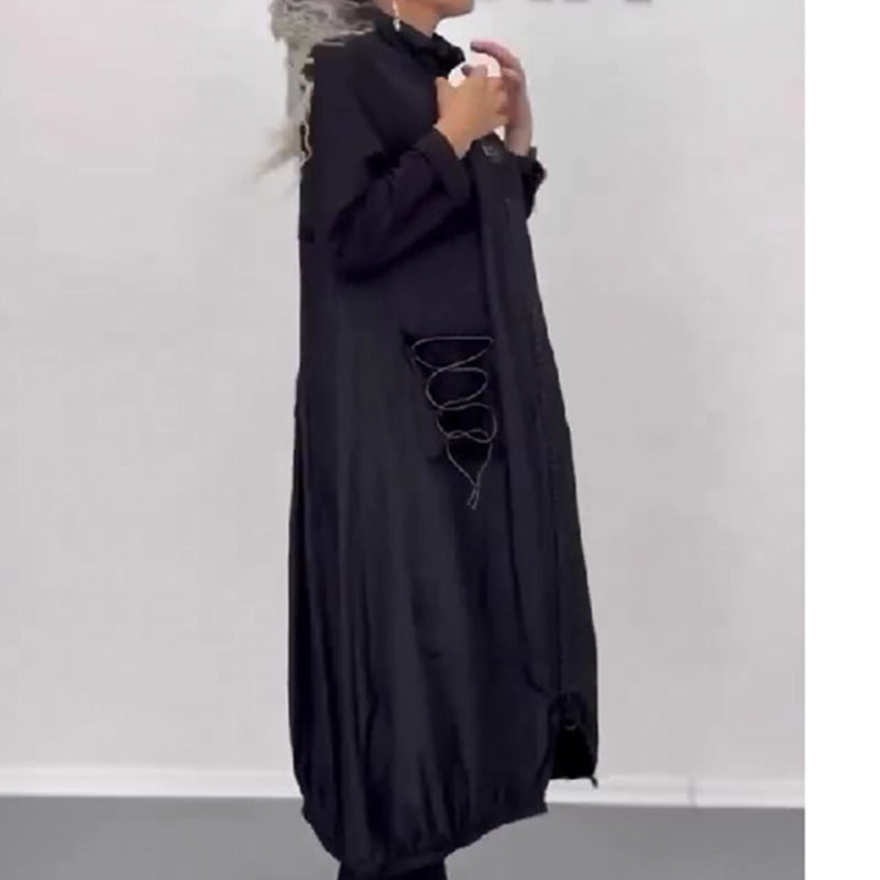 Rochie cu maneca lunga, cu decolteu in V si cordon👗