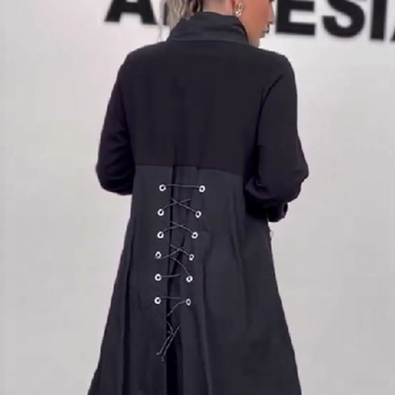 Rochie cu maneca lunga, cu decolteu in V si cordon👗