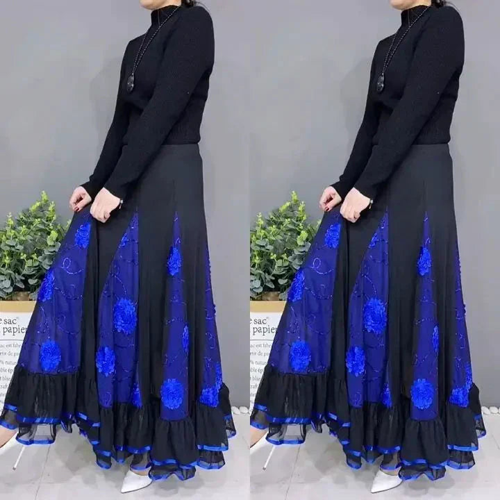 🌷🌹Nowa haftowana długa spódnica do tańca z wysokim stanem