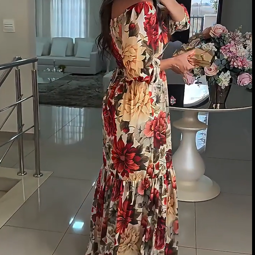 💃Rochii de dama cu decolteu in V plisat in flori