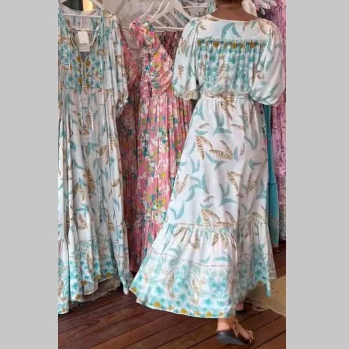 Rochie maxi de dama la moda cu curea si decolteu in V