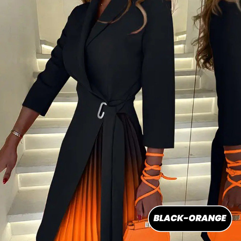 2025 Rochie blazer plisată în talie cu rever cu cravată