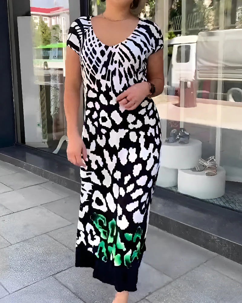 Rochie casual cu maneca scurta imprimata