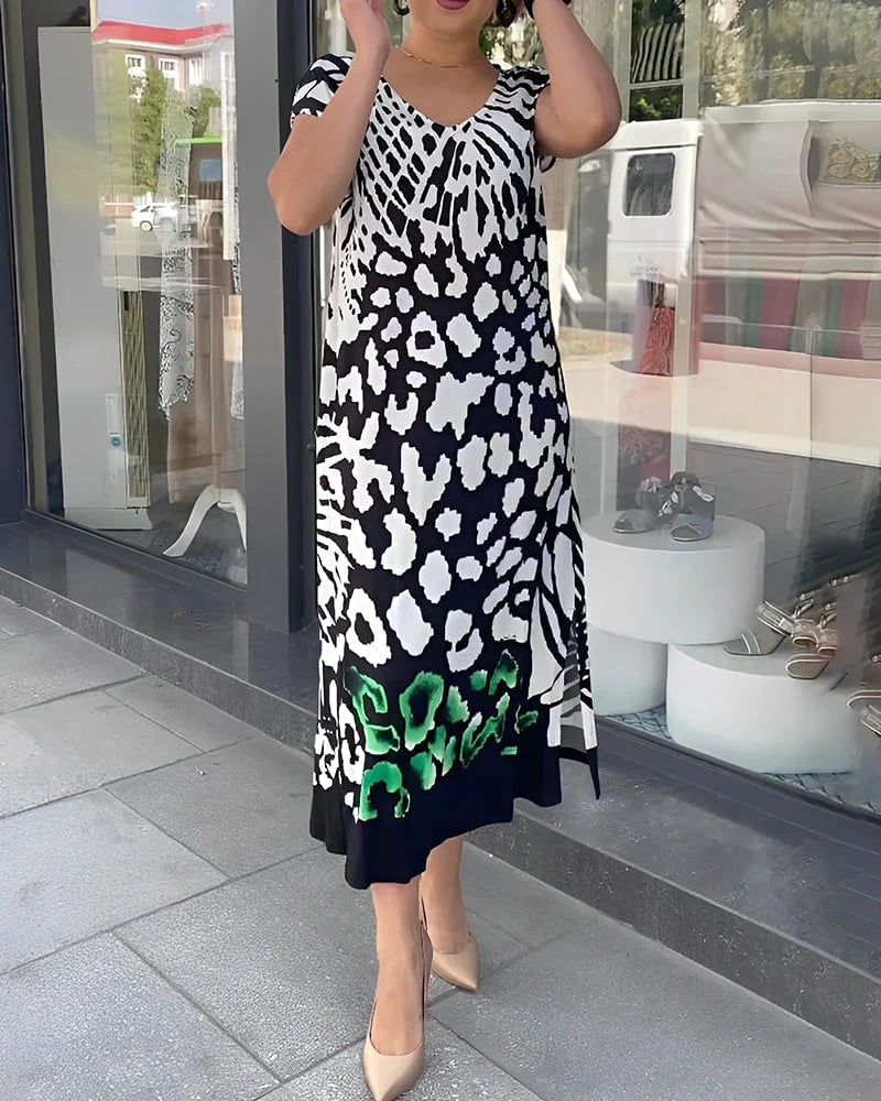 Rochie casual cu maneca scurta imprimata