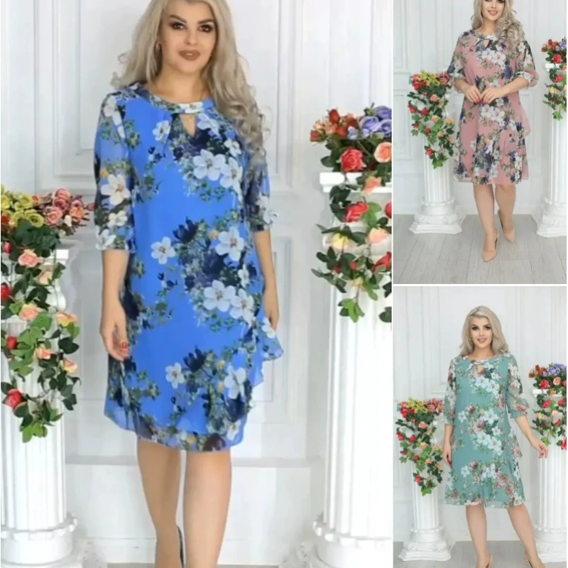 💝Rochie de dama cu imprimeu floral pana la genunchi