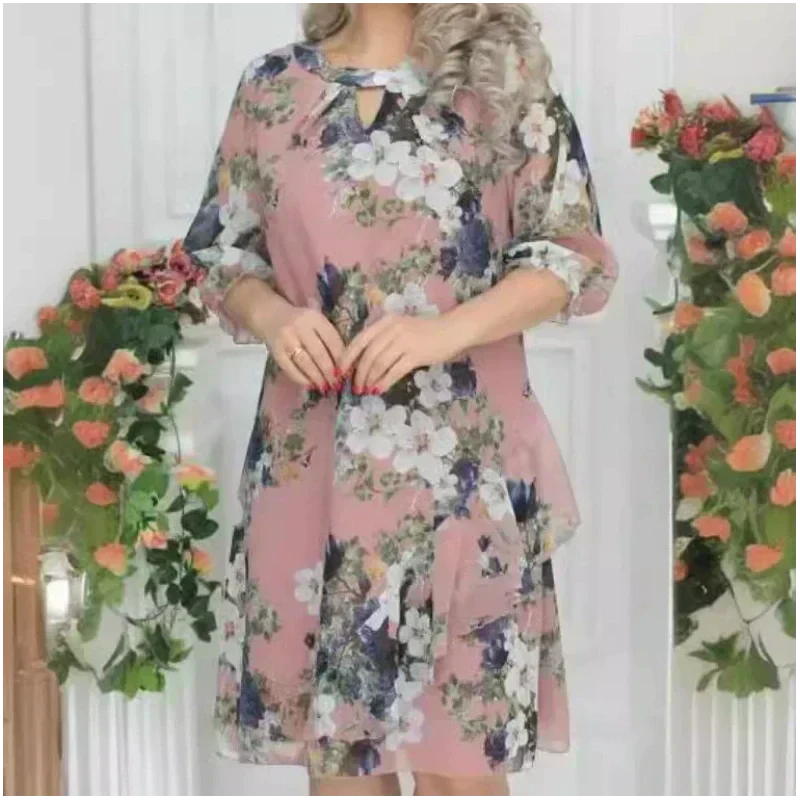 💝Rochie de dama cu imprimeu floral pana la genunchi
