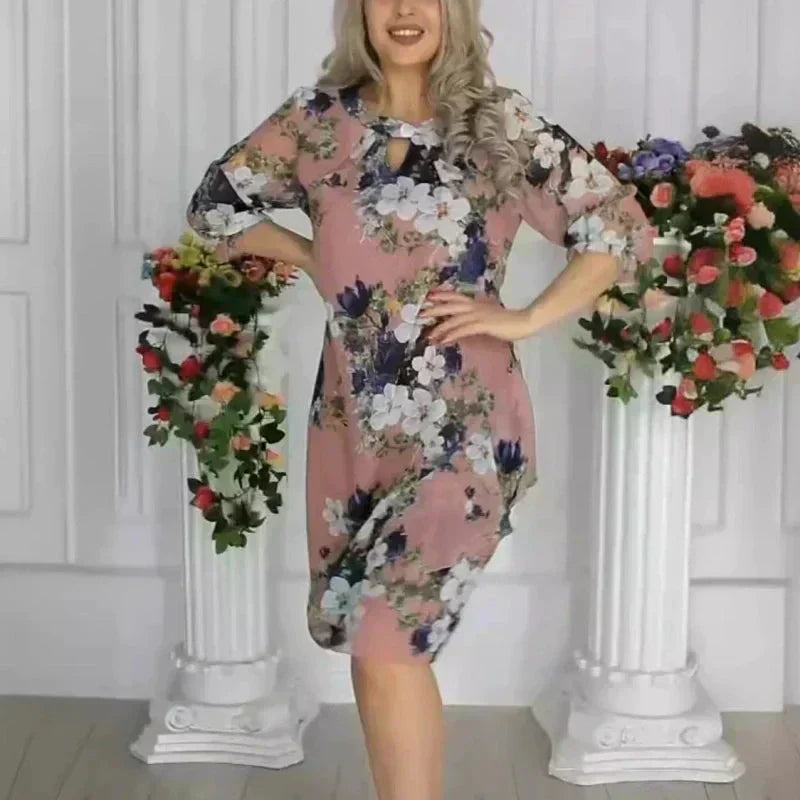 💝Rochie de dama cu imprimeu floral pana la genunchi