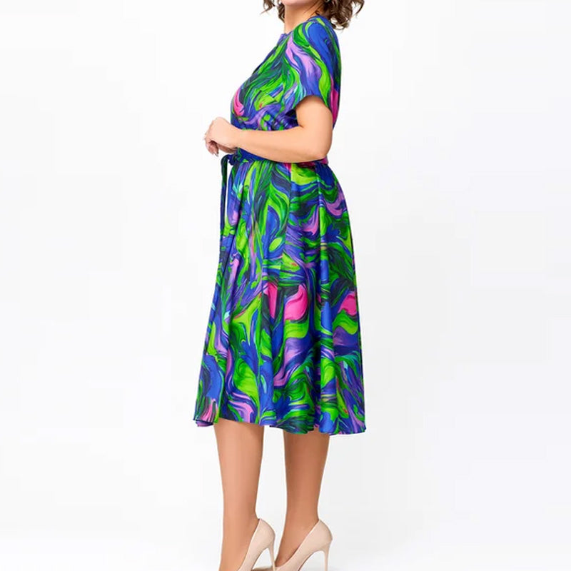 🌈Rochie midi cu mânecă scurtă și imprimeu pentru femei