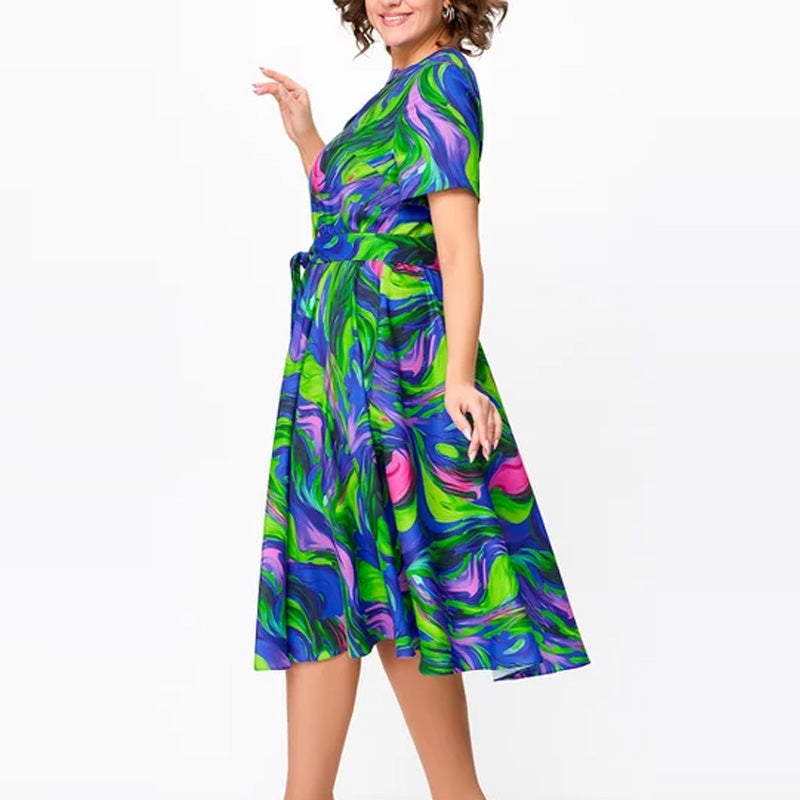 🌈Rochie midi cu mânecă scurtă și imprimeu pentru femei