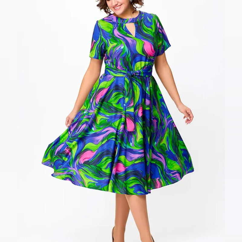 🌈Rochie midi cu mânecă scurtă și imprimeu pentru femei