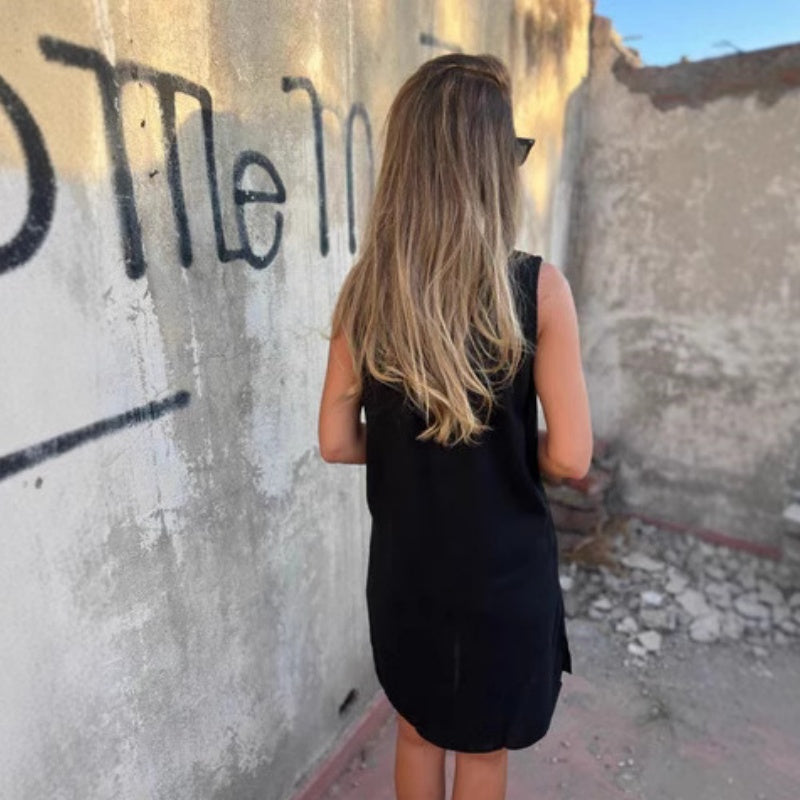 🔥Rochie într-o singură culoare cu decolteu în V adânc, din bumbac și in