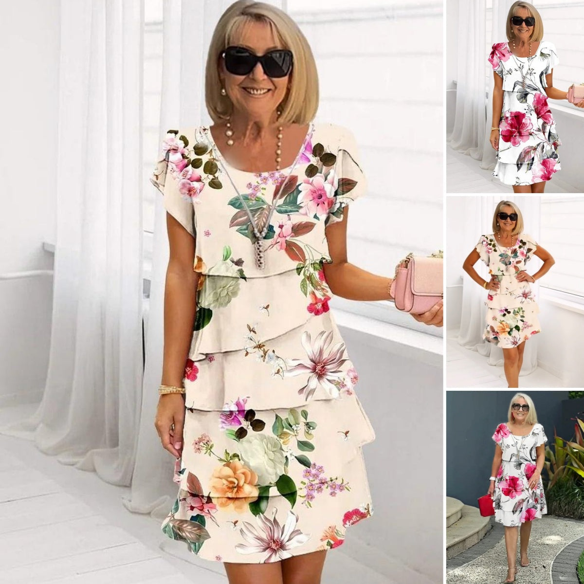 🌸 Rochie din dantelă cu imprimeu floral multi botanic