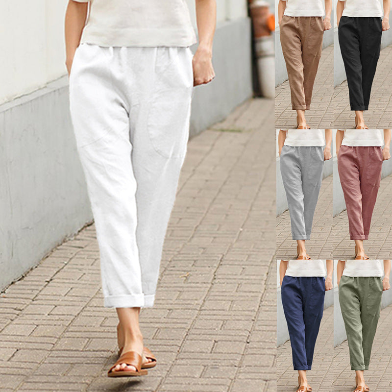 🌿Pantaloni largi din bumbac de in
