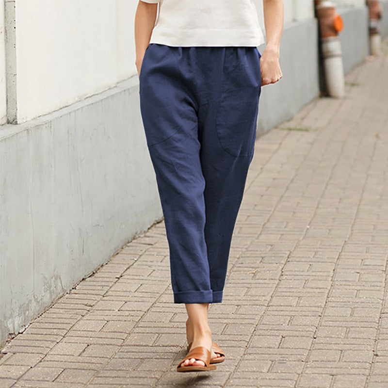 🌿Pantaloni largi din bumbac de in