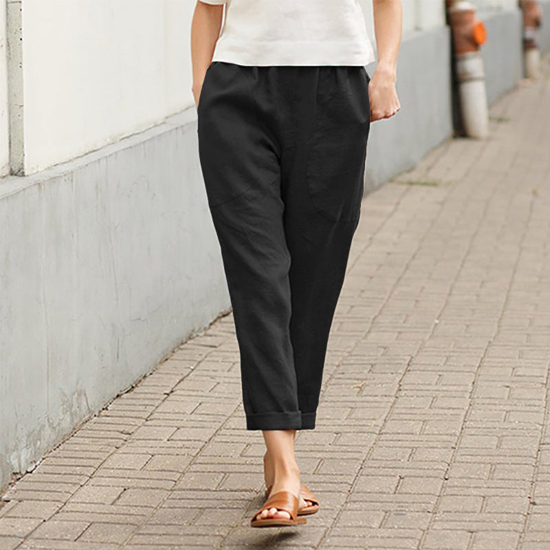 🌿Pantaloni largi din bumbac de in