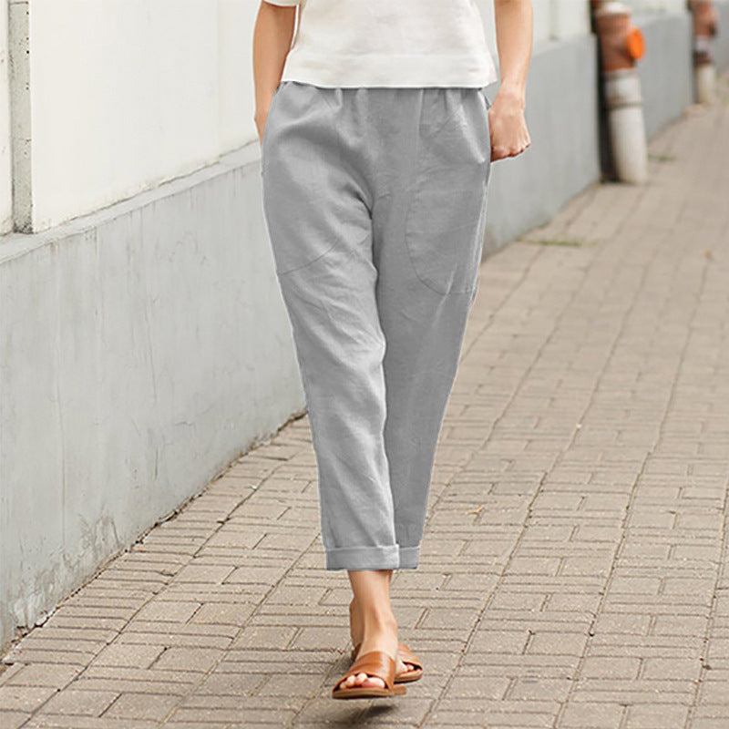 🌿Pantaloni largi din bumbac de in
