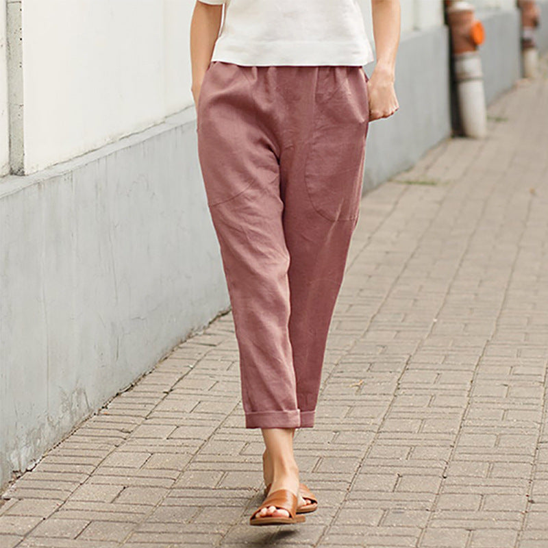 🌿Pantaloni largi din bumbac de in