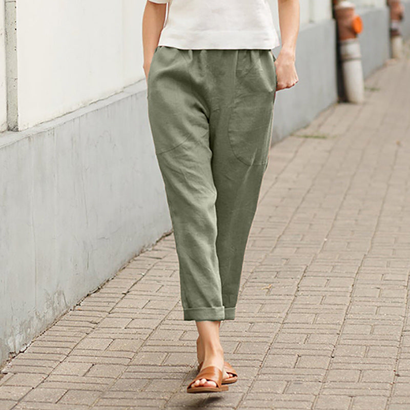 🌿Pantaloni largi din bumbac de in
