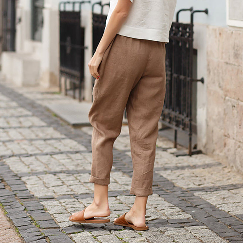 🌿Pantaloni largi din bumbac de in