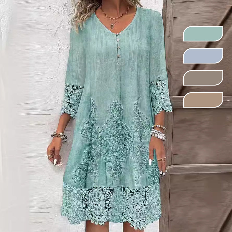 Rochie de dama eleganta din dantela cu jumatate de maneci si decolteu ascutit