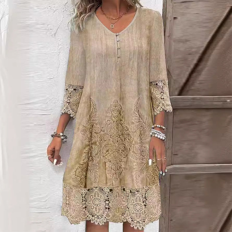 Rochie de dama eleganta din dantela cu jumatate de maneci si decolteu ascutit