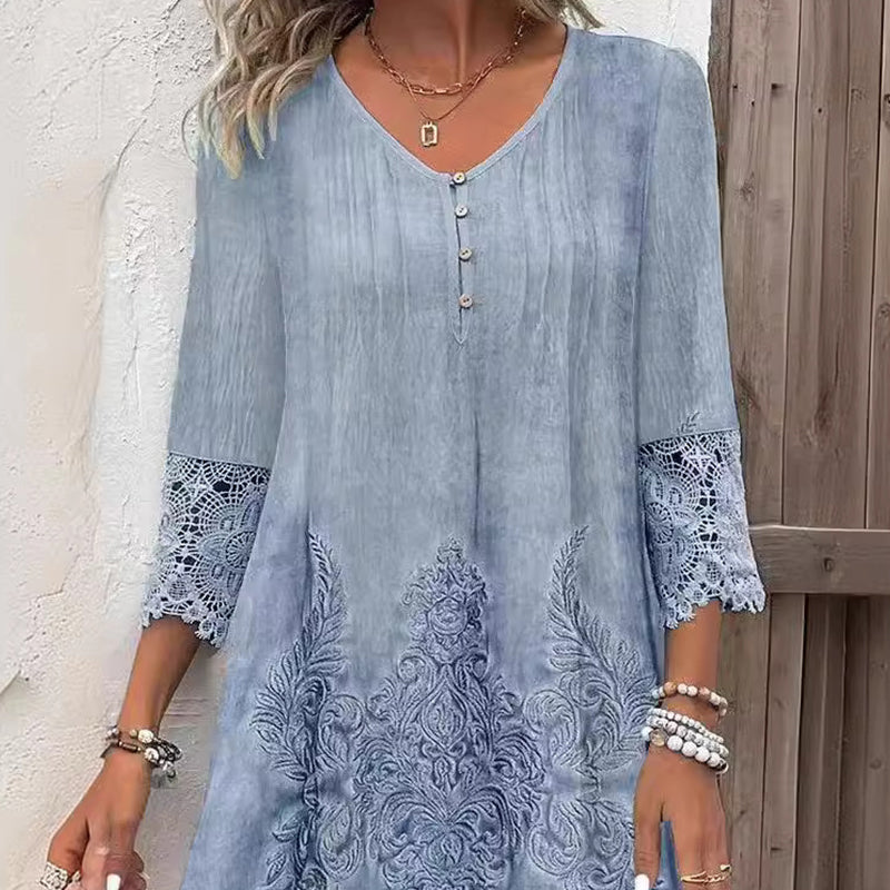 Rochie de dama eleganta din dantela cu jumatate de maneci si decolteu ascutit