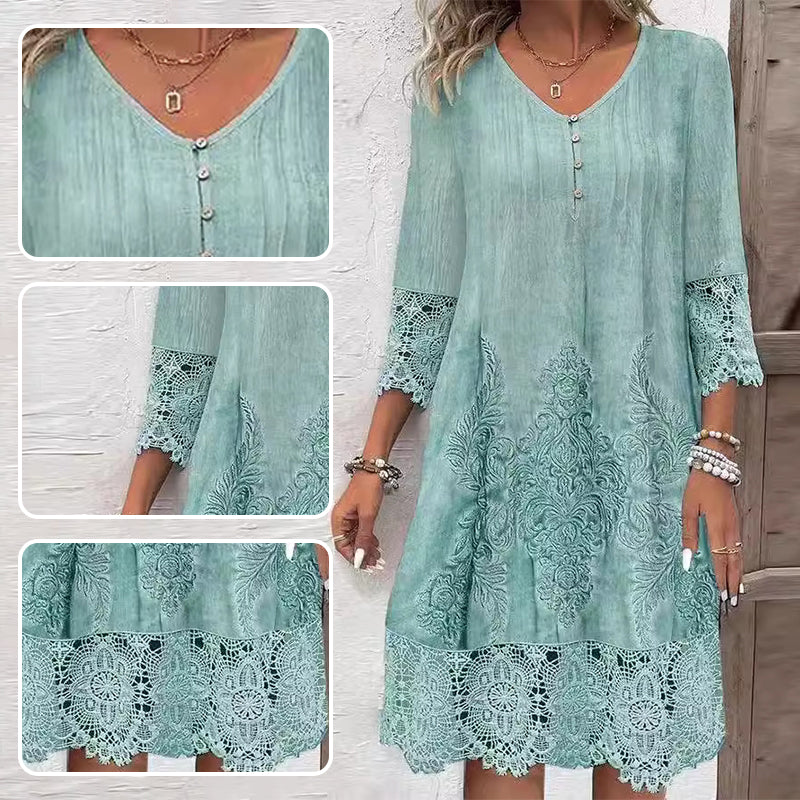 Rochie de dama eleganta din dantela cu jumatate de maneci si decolteu ascutit