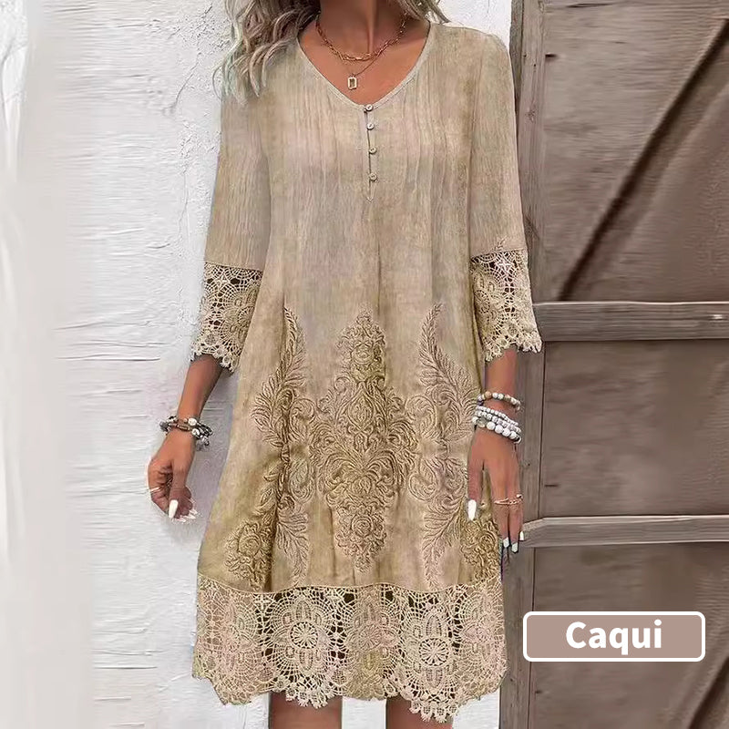 Rochie de dama eleganta din dantela cu jumatate de maneci si decolteu ascutit
