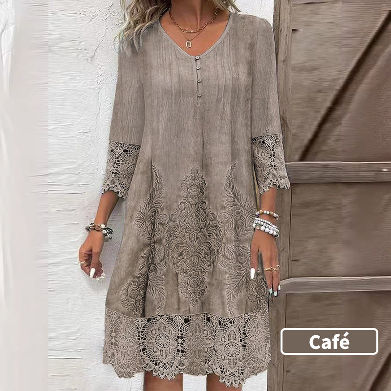 Rochie de dama eleganta din dantela cu jumatate de maneci si decolteu ascutit