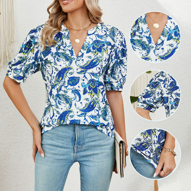 【M-2XL】🌸 Top de vară pentru femei cu decolteu în V cu imprimeu