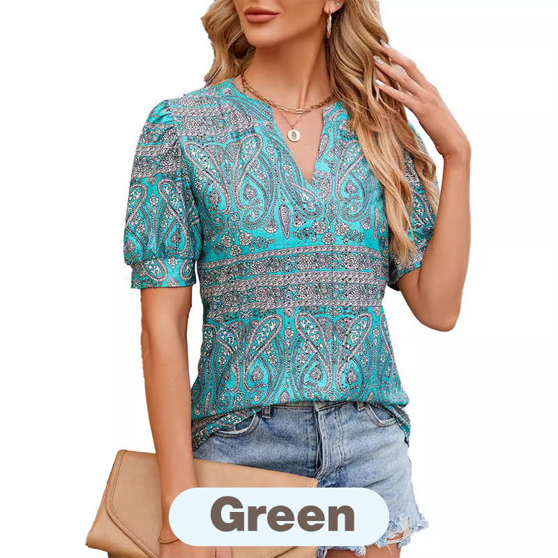 【M-2XL】🌸 Top de vară pentru femei cu decolteu în V cu imprimeu
