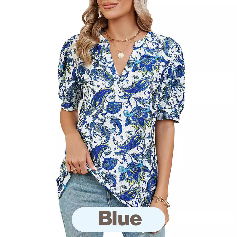 【M-2XL】🌸 Top de vară pentru femei cu decolteu în V cu imprimeu