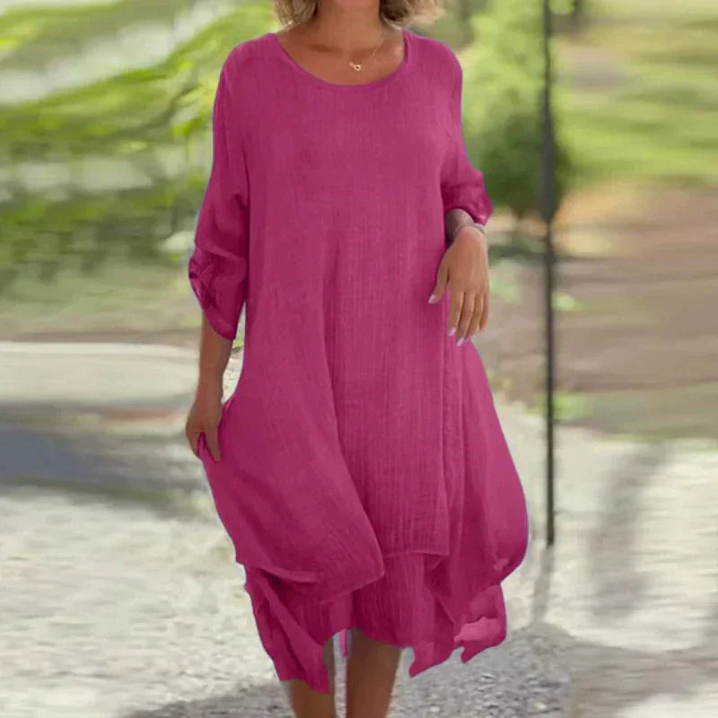 💕Rochie elegantă de damă, de culoare uni, cu decolteu rotund, cu ajustare lejeră