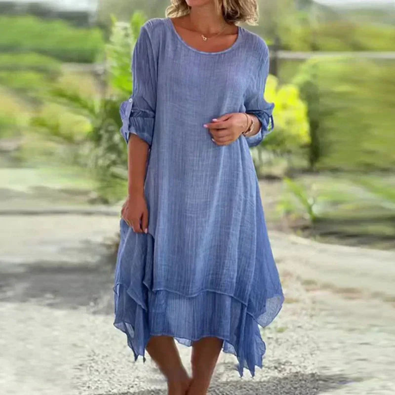 💕Rochie elegantă de damă, de culoare uni, cu decolteu rotund, cu ajustare lejeră