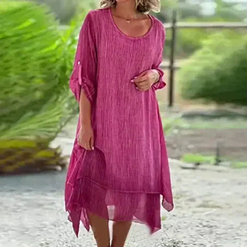 💕Rochie elegantă de damă, de culoare uni, cu decolteu rotund, cu ajustare lejeră