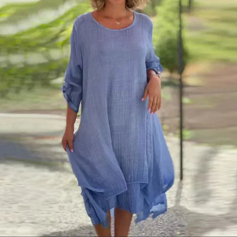 💕Rochie elegantă de damă, de culoare uni, cu decolteu rotund, cu ajustare lejeră