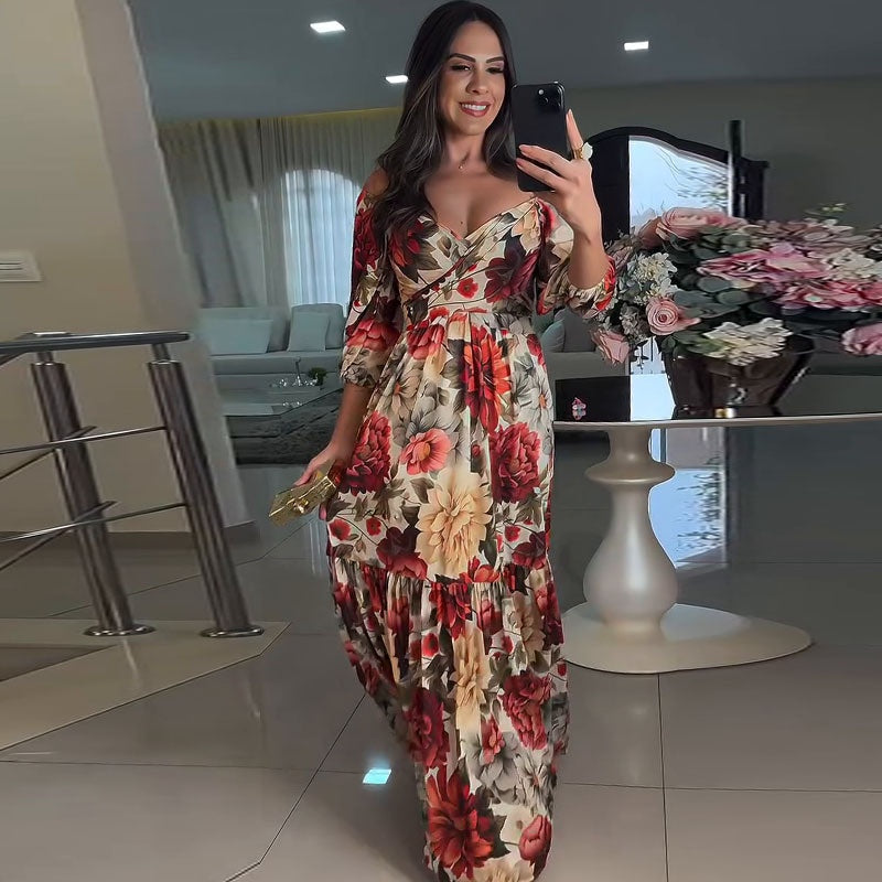 💃Rochii de dama cu decolteu in V plisat in flori