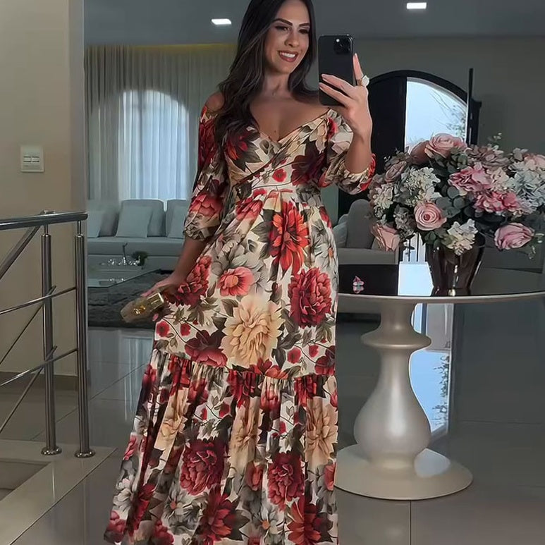 💃Rochii de dama cu decolteu in V plisat in flori