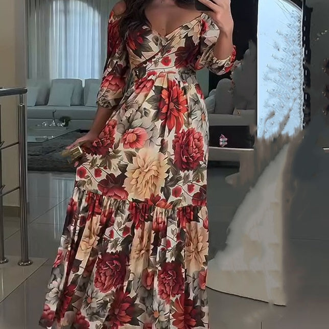 💃Rochii de dama cu decolteu in V plisat in flori