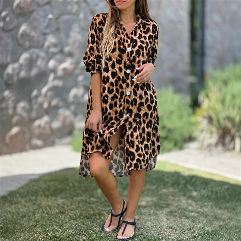 Rochie cămașă oversize cu imprimeu leopard