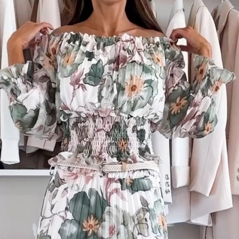 🌸Top floral cu umerii deschiși și set din două piese cu fustă maxi